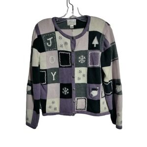 Christopher & Banks VINTAGE Embroidered Christmas Holiday Sweater purple WMN MED